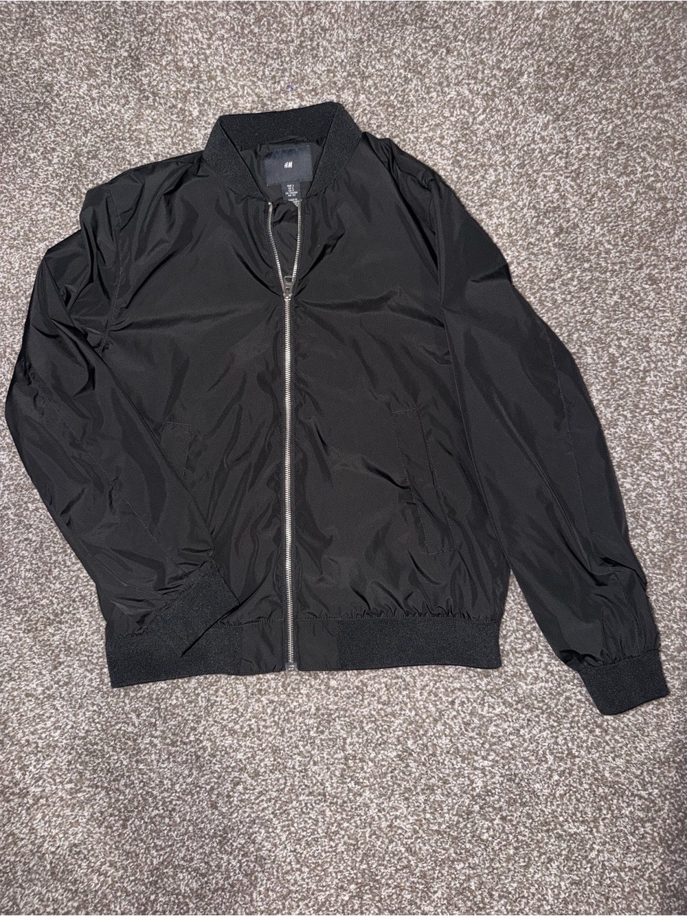 H&M Black Bomber Jacket - Zip Front Casual Outerwear